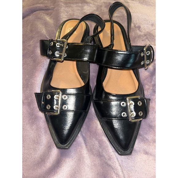 Wild Fable Black Pointed Toe Slingback Buckle Detail Kitten Heel Dress Shoe 7 - Picture 1 of 5